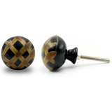 Round Horn Knob with Ceramic Finish | Brown & Black Handcrafted Checkered Pattern Decorative Cabinet & Drawer Pull | Knob for Dresser & Cupboard Stylish Furniture Hardware