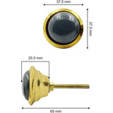 Round Knob with Ceramic Finish | Black & Gold Decorative Cabinet & Drawer | Resin & Brass Furniture Handle for Dresser, Wardrobe | 37.5x37.5 mm Face | 25.5 mm Depth | 65 mm Screw