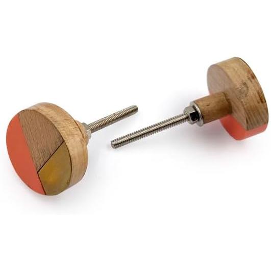 Round Knob with Ceramic Finish | Geometric Pattern | Decorative Cabinet & Drawer Pull | Knob for Wardrobe | Resin, Wood & Brass | 37x37 mm Face | 25 mm Depth | 78 mm Screw