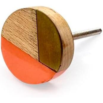 Round Knob with Ceramic Finish | Geometric Pattern | Decorative Cabinet & Drawer Pull | Knob for Wardrobe | Resin, Wood & Brass | 37x37 mm Face | 25 mm Depth | 78 mm Screw
