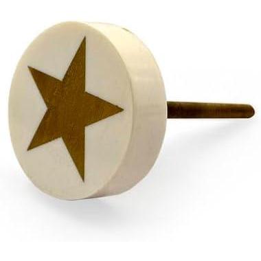 Round Resin Knob with Star Inlay | Ceramic Finish Cabinet Drawer Pull Handle | Decorative Knob for Cupboards Dressers Wardrobes | 38.5x38.5 mm Face | 27 mm Depth | 13 mm Height