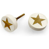 Round Resin Knob with Star Inlay | Ceramic Finish Cabinet Drawer Pull Handle | Decorative Knob for Cupboards Dressers Wardrobes | 38.5x38.5 mm Face | 27 mm Depth | 13 mm Height
