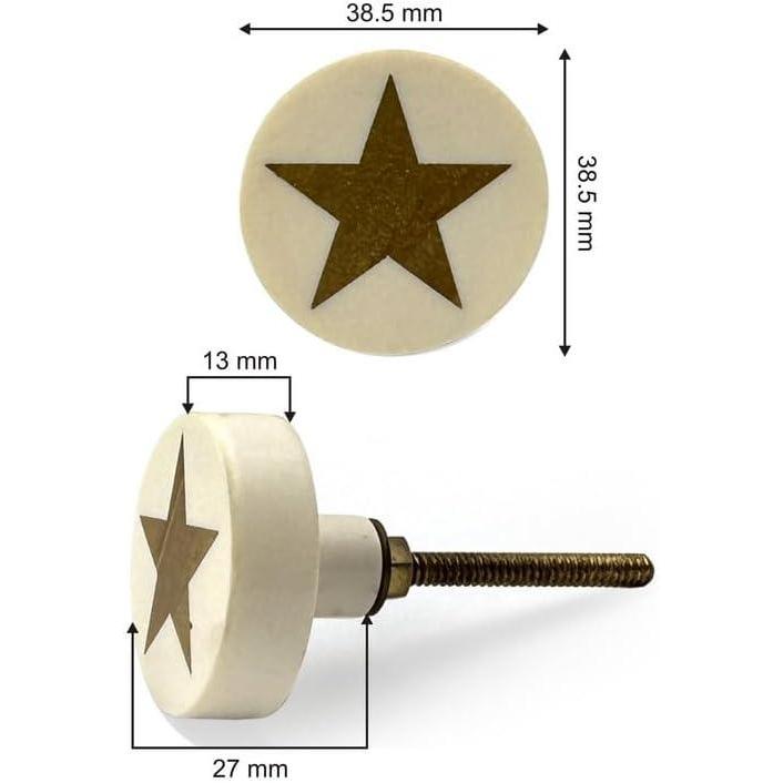 Round Resin Knob with Star Inlay | Ceramic Finish Cabinet Drawer Pull Handle | Decorative Knob for Cupboards Dressers Wardrobes | 38.5x38.5 mm Face | 27 mm Depth | 13 mm Height
