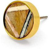 Round Wood, Bone & Brass Knob | Ceramic Finish with Rim & Geometric Inlay | Decorative Cabinet & Drawer Pull Handle | 41x41 mm Face | 25 mm Depth | 12 mm Height