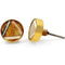 Round Wood, Bone & Brass Knob | Ceramic Finish with Rim & Geometric Inlay | Decorative Cabinet & Drawer Pull Handle | 41x41 mm Face | 25 mm Depth | 12 mm Height