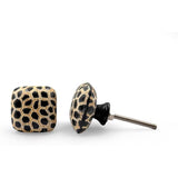 Square Horn Knob with Animal Print Design | Ceramic Finish Cabinet Drawer Handle | Decorative Furniture Knob for Cupboards Dressers | 38x38 mm Face | 30 mm Depth | 20 mm Height