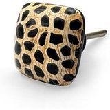 Square Horn Knob with Animal Print Design | Ceramic Finish Cabinet Drawer Handle | Decorative Furniture Knob for Cupboards Dressers | 38x38 mm Face | 30 mm Depth | 20 mm Height