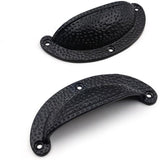 Textured Half Moon Cup Handle Strong Cast Iron Material | Drawer Pull Black Powder Coated Finish | Rustic Vintage Cabinet & Cupboard | 112 mm Length x 100 mm Hole-to-Hole Distance