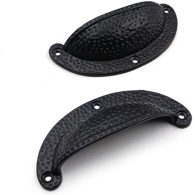 Textured Half Moon Cup Handle Strong Cast Iron Material | Drawer Pull Black Powder Coated Finish | Rustic Vintage Cabinet & Cupboard | 112 mm Length x 100 mm Hole-to-Hole Distance