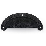 Textured Half Moon Cup Handle Strong Cast Iron Material | Drawer Pull Black Powder Coated Finish | Rustic Vintage Cabinet & Cupboard | 112 mm Length x 100 mm Hole-to-Hole Distance