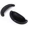 Textured Half Moon Cup Handle Strong Cast Iron Material | Drawer Pull Black Powder Coated Finish | Rustic Vintage Cabinet & Cupboard | 112 mm Length x 100 mm Hole-to-Hole Distance
