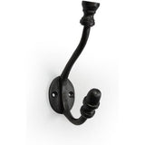 Wall Mounted Cast Iron Coat Hook with Dual Hooks | Antique Iron Finish | 125 mm Height x 78 mm Depth | Decorative Hanger for Coats, Hats | Sturdy Metal Wall Hook for Home