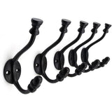 Wall Mounted Cast Iron Coat Hook with Dual Hooks | Black Powder Coated Finish | 125 mm Height x 78 mm Depth | Decorative Hanger for Coats, Hats | Sturdy Metal Wall Hook for Home