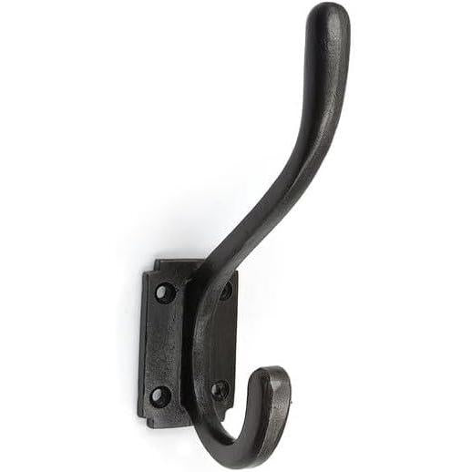Wall Mounted Cast Iron Double Coat Hook | Antique Iron Hook | 150 mm Height × 95 mm Upper Hook × 70 mm Depth × 37.5 mm Base Width × 62 mm Base Height | Hanger for Coats, Hat