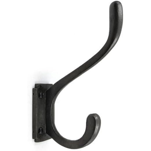 Wall Mounted Cast Iron Double Coat Hook | Antique Iron Hook | 150 mm Height × 95 mm Upper Hook × 70 mm Depth × 37.5 mm Base Width × 62 mm Base Height | Hanger for Coats, Hat