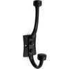 Wall Mounted Cast Iron Double Coat Hook | Black Powder Coated Vintage | 166 mm Height × 75 mm Depth × 53 mm Upper Hook × 40 mm Base Width × 59 mm Base Height | Hanger for Coats