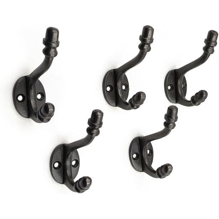 Wall Mounted Cast Iron Single Coat Hook | Antique Iron Finish | 80 mm Height × 78 mm Depth × 55 mm Base Length × 29 mm Width | Oval Base Hanger for Hats, Coats, Scarves, Bags