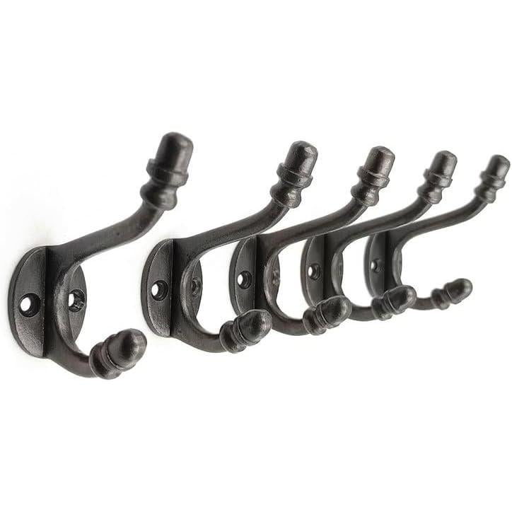 Wall Mounted Cast Iron Single Coat Hook | Antique Iron Finish | 80 mm Height × 78 mm Depth × 55 mm Base Length × 29 mm Width | Oval Base Hanger for Hats, Coats, Scarves, Bags