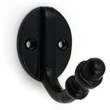 Wall Mounted Cast Iron Single Coat Hook | Black Powder Coated Finish | 60 mm Height × 70 mm Depth × 37 mm Width | Oval Base Decorative Hanger for Hats, Keys, Bags | Compact Hook