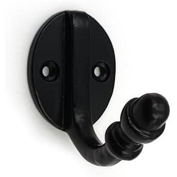 Wall Mounted Cast Iron Single Coat Hook | Black Powder Coated Finish | 60 mm Height × 70 mm Depth × 37 mm Width | Oval Base Decorative Hanger for Hats, Keys, Bags | Compact Hook