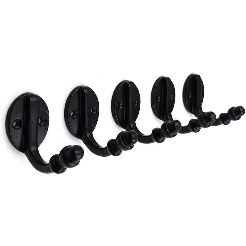 Wall Mounted Cast Iron Single Coat Hook | Black Powder Coated Finish | 60 mm Height × 70 mm Depth × 37 mm Width | Oval Base Decorative Hanger for Hats, Keys, Bags | Compact Hook