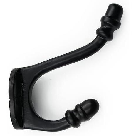 Wall Mounted Cast Iron Single Coat Hook | Black Powder Coated Finish | 80 mm Height × 78 mm Depth × 55 mm Base Length × 29 mm Width | Oval Base Hanger for Hats, Coats, Scarves