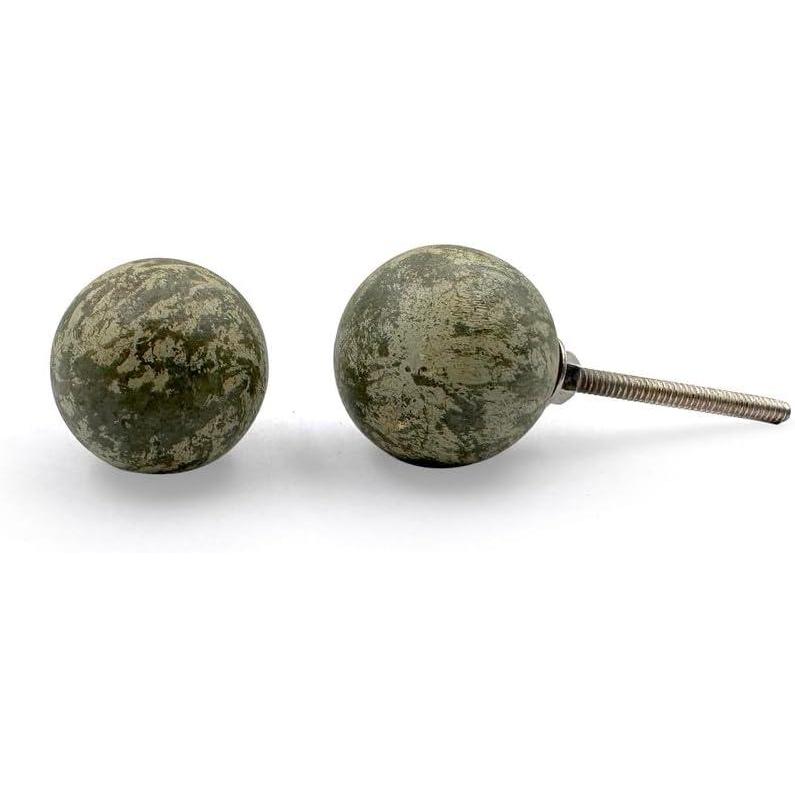Wood Cabinet Knob | Ceramic Finish Round Drawer Pull Handle with Grey Textured Pattern | Decorative Knob for Dressers Wardrobes | 36x36 mm Face | 34.5 mm Depth | 81 mm Length