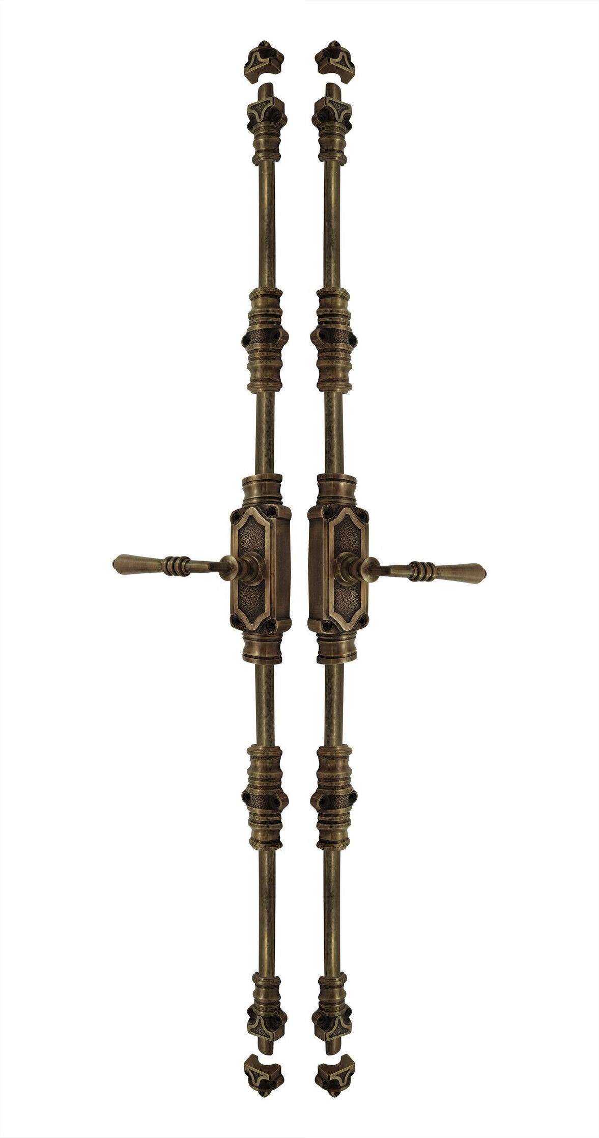 Hamilton Brass Lever Handle Door Brass Espagnolette Bolt or Cremone Bolt Unlacquered Antique Brass Upto 9 feet Doors