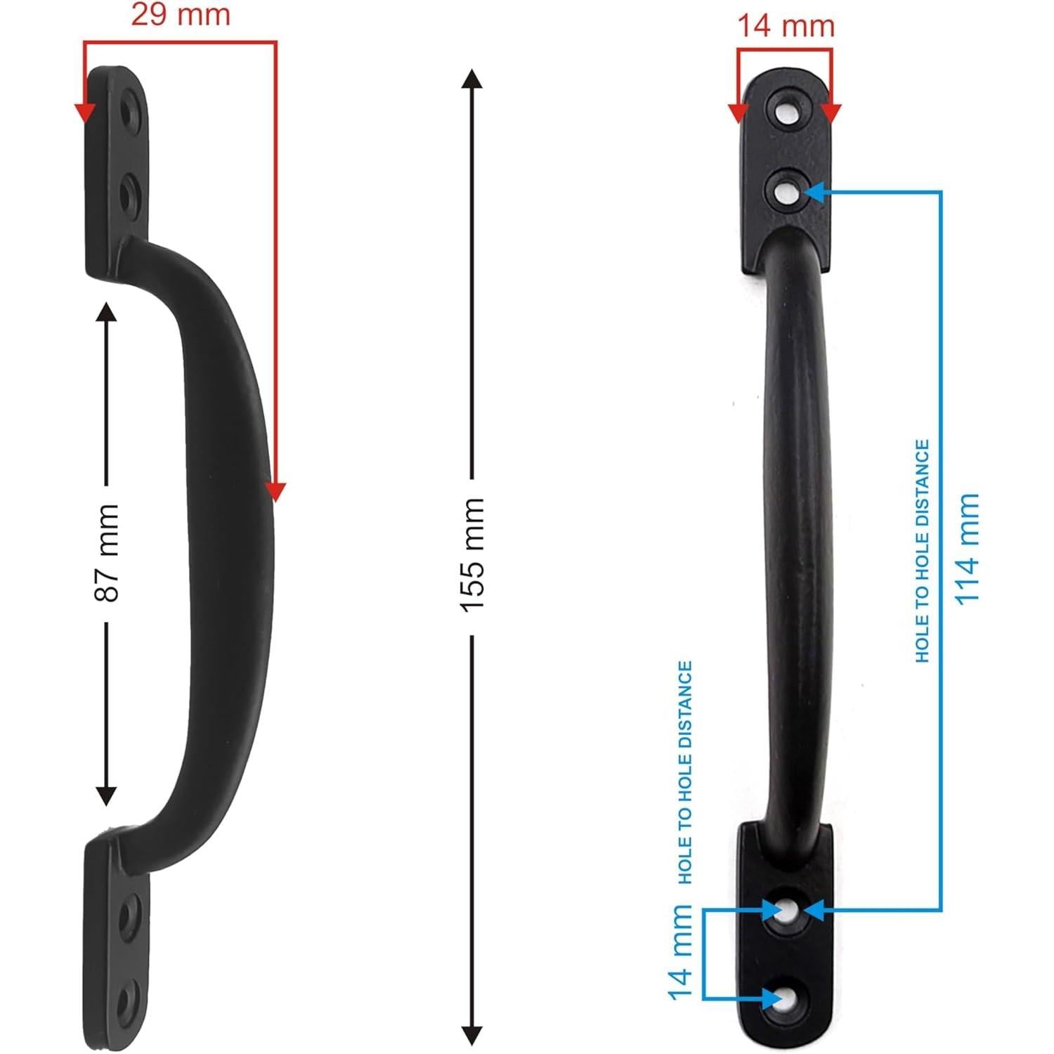 Black Powder Coated Door Pull Handle | Strong Cast Iron Hardware | Rustic Cabinet, Cupboard & Gate Handle | Decorative Vintage Style Handle | 155 mm Length x 29 mm Width