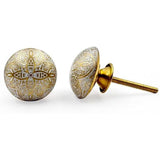 Brass Cabinet Knob | Ceramic Finish Round Drawer Pull Handle with Intricate Floral Design | Decorative Knob for Dressers Wardrobes | 38x38 mm Face | 27 mm Depth | 19.5 mm Height