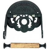 Cast Iron Toilet Paper Holder with Wooden Roller | Vintage Black Powder Coated GWR Railway Design | Bathroom Tissue Holder | 162mm Wide x 150mm Height x 23mm Roller Diameter