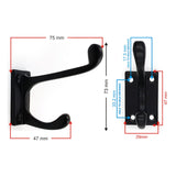 Wall Mounted Cast Iron Double Coat Hook | Antique Iron Finish | 73 mm Height × 75 mm Width × 47 mm Depth | Decorative Hanger for Coats, Hats, Bags | Compact Metal Hook for Home