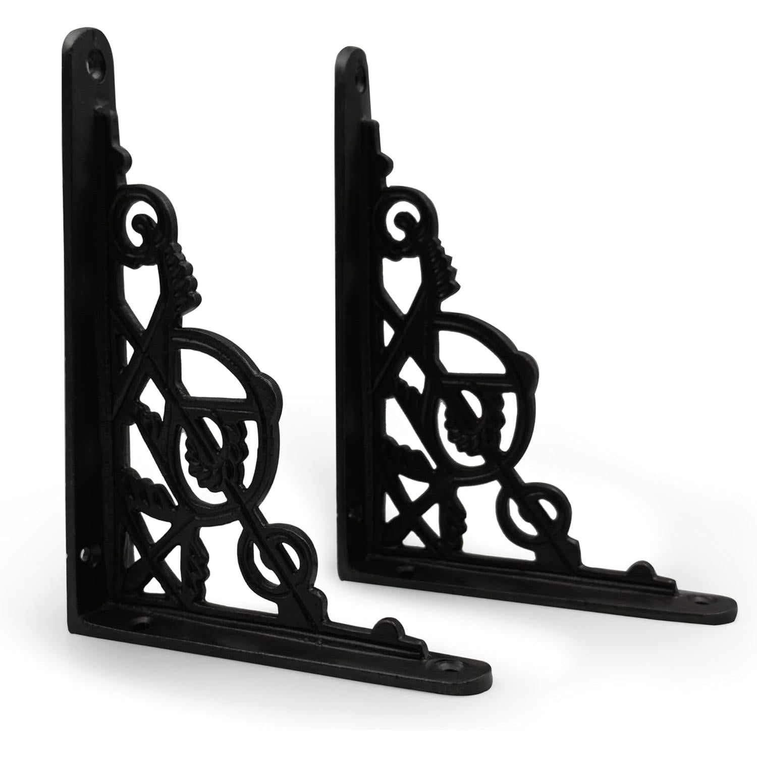 Decorative Black Black Powder Coated Cast Iron Shelf Bracket | 155 mm x 114 Heavy Duty Wall Mount for Shelves, Kitchen, Garden, Home Decor Vintage Style with Durable Finish