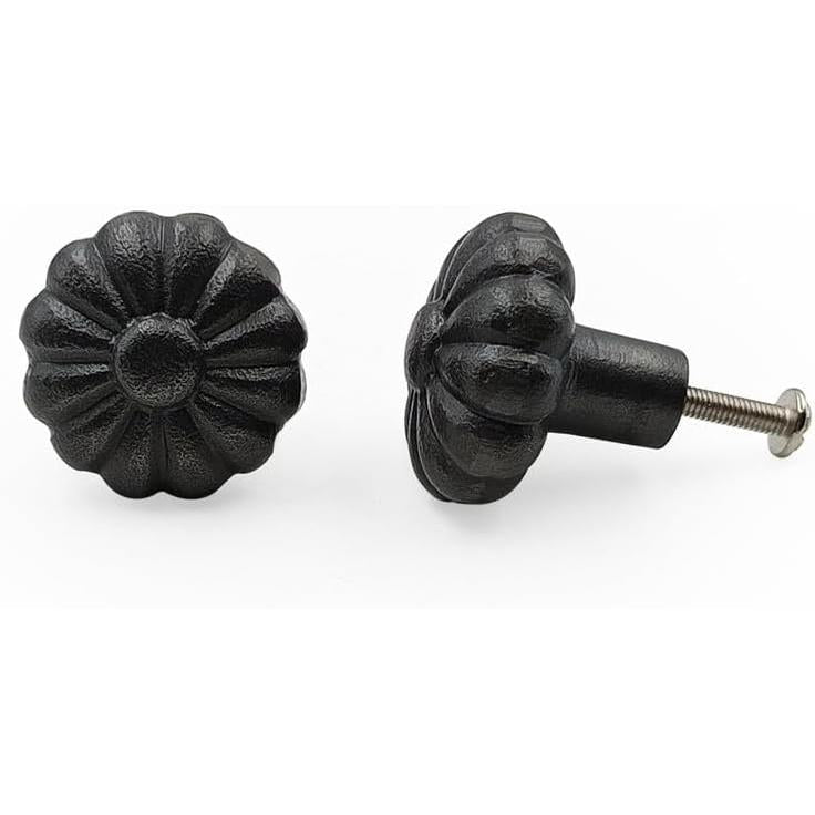 Decorative Black Cast Iron Knob | Antique Iron Sunflower Design Cabinet Handle Detailed Border for Drawers, Dressers, Cupboards, Kitchen Cabinets, (36mm x 37mm 55mm)