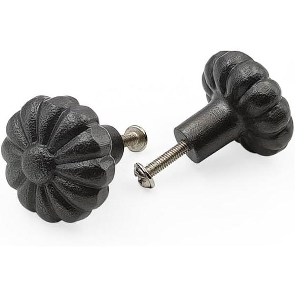 Decorative Black Cast Iron Knob | Antique Iron Sunflower Design Cabinet Handle Detailed Border for Drawers, Dressers, Cupboards, Kitchen Cabinets, (36mm x 37mm 55mm)