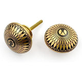 Decorative Brass Knob with Ceramic Finish | Round Floral Engraved Design Drawer | Cabinet Cupboard Handle Knobs | 38 mm Diameter x 27 mm Depth | Single Piece Furniture Hardware