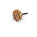 Decorative Cabinet Knob – Flower Shape Striped Wood & Resin Drawer Handle | Round Ceramic Finish Furniture Knob for Cabinets Dressers Drawers Cupboards Wardrobes (40mm x 24mm)