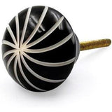 Decorative Cabinet Knob – Resin Round Black Swirl Drawer Handle with Ceramic Finish | Furniture Knob for Cabinets Dressers & Cupboards (37mm x 32mm x 78mm)