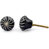 Decorative Cabinet Knob – Resin Round Black Swirl Drawer Handle with Ceramic Finish | Furniture Knob for Cabinets Dressers & Cupboards (37mm x 32mm x 78mm)
