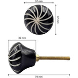 Decorative Cabinet Knob – Resin Round Black Swirl Drawer Handle with Ceramic Finish | Furniture Knob for Cabinets Dressers & Cupboards (37mm x 32mm x 78mm)