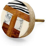 Decorative Cabinet Knob – Resin & Wood Round Multi-Pattern Drawer Handle with Ceramic Finish | Decorative Furniture Knob for Dressers, Cupboards & Wardrobes (44mm x 25mm x 60mm)