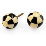 Decorative Cabinet Knob – Round Checkered Ball Design Wood Resin or Bone Drawer Handle with Ceramic Finish | Furniture Knob for Dressers Drawers Cupboards (38mm x 36.5mm x 75mm)