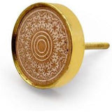 Decorative Cabinet Knob – Round Mandala Pattern Wood & Brass Drawer Pull Handle with Ceramic Finish and Golden Rim | Furniture Knob for Dressers Drawers Cupboards (46mm x 25mm)