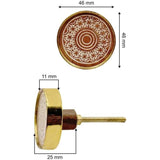 Decorative Cabinet Knob – Round Mandala Pattern Wood & Brass Drawer Pull Handle with Ceramic Finish and Golden Rim | Furniture Knob for Dressers Drawers Cupboards (46mm x 25mm)