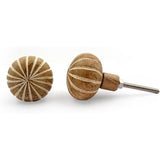 Decorative Cabinet Knob – Wood Round Hand-Carved Striped Drawer Pull Handle with Ceramic Finish | Furniture Knob for Cabinets Wardrobes Drawers Cupboards (42mm x 22mm x 76.5mm)