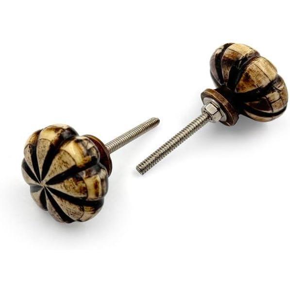Decorative Flower Shape Cabinet Knob | Bone Material Drawer Handle | 36.5mm Diameter Knob with Ceramic Finish for Cupboards, Dressers & Furniture | Vintage Brown Design