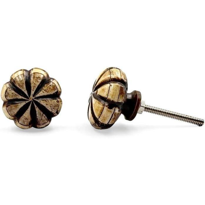 Decorative Flower Shape Cabinet Knob | Bone Material Drawer Handle | 36.5mm Diameter Knob with Ceramic Finish for Cupboards, Dressers & Furniture | Vintage Brown Design