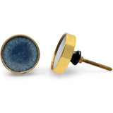 Decorative Round Cabinet Knob | Resin & Brass Material Drawer Handle | 46mm Diameter Knob with Ceramic Finish for Cupboards, Dressers & Furniture | Blue Textured Modern Design