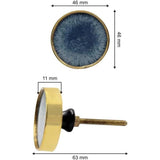 Decorative Round Cabinet Knob | Resin & Brass Material Drawer Handle | 46mm Diameter Knob with Ceramic Finish for Cupboards, Dressers & Furniture | Blue Textured Modern Design