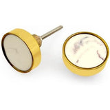Decorative Round Cabinet Knob | Resin & Brass Material Drawer Handle | Golden Edge with Ceramic Finish | 41mm Diameter, 12mm Front Thickness, 68mm Length | Cupboards, Dressers